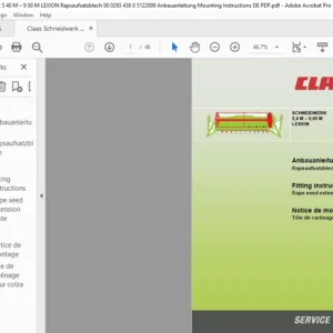Claas SCHNEIDWERK 5.4 M - 9.00 M LEXION Rapsaufsatzblech Anbauanleitung Manual _DE_EN- PDF DOWNLOAD